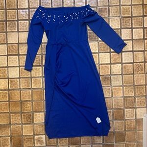 SHEIN Royal Blue Off-Shoulder Long Sleeve Dress